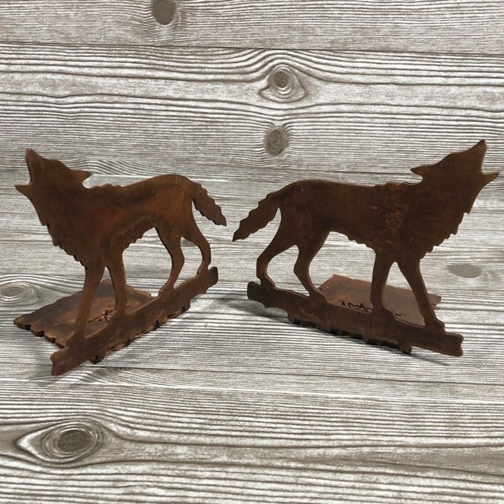 Rijline Silhouette Bookends Metal Wolf Rustic. Cowboy Western USA Made